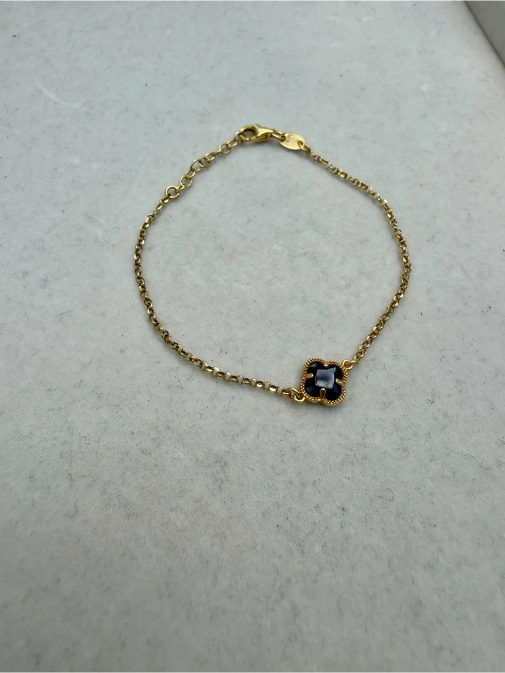 Dyadema Italy 925 Gold Plated Golden Chain Bracelet Black Onyx Clover 7”
